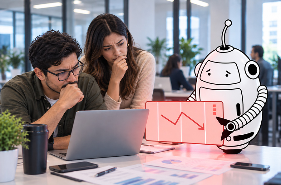 Equipo revisando una gráfica de resultados con apoyo de inteligencia artificial