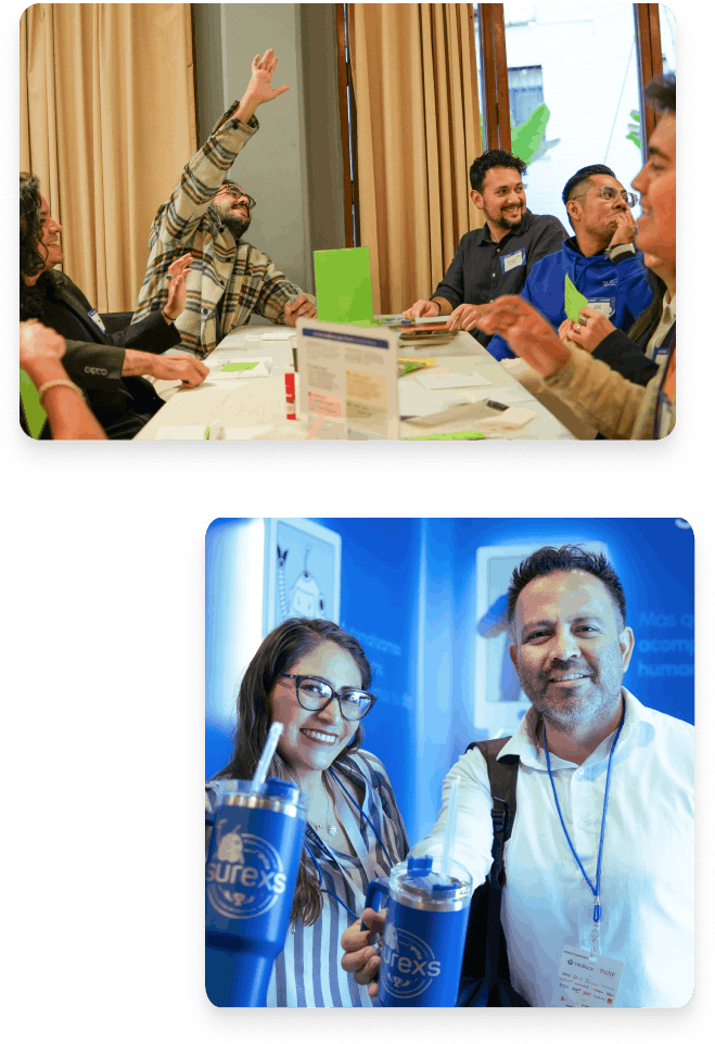 Asistente revisando material impreso en dinámica de trabajo, relacionada con ejercicio práctico y análisis estratégico en Espacio Surexs.