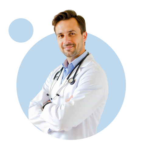 Médico con estetoscopio, relacionado con gastos médicos para ocupantes en accidentes de flotilla.